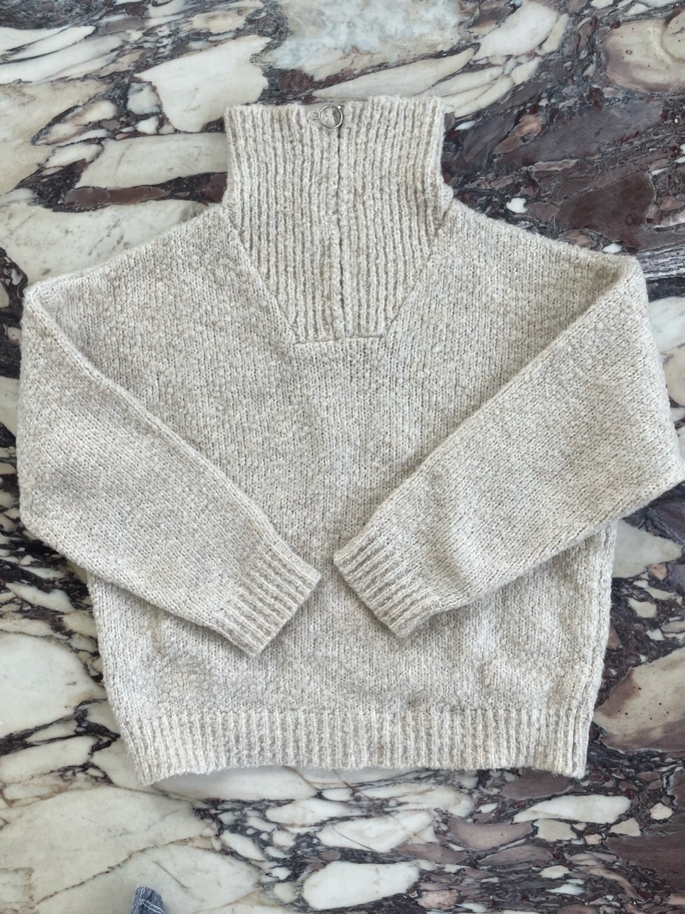 Anthropologie Cream Half-Zip Knit Pullover M